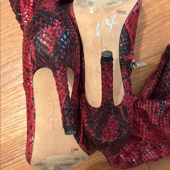 Jessica Simpson Red Heeled Boots with Stiletto Heel - Picture 7 of 11